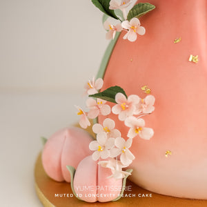 
                  
                    Load image into Gallery viewer, Light pink gradient muted 3D Longevity Peach Cake (Shou Tao cake) with edible sugar plum blossoms and mini fondant peaches
                  
                