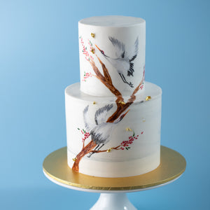 
                  
                    Load image into Gallery viewer, &amp;quot;Takeru&amp;quot; 2 Tier Minimalistic Hand Painted Crane Longevity Cake
                  
                