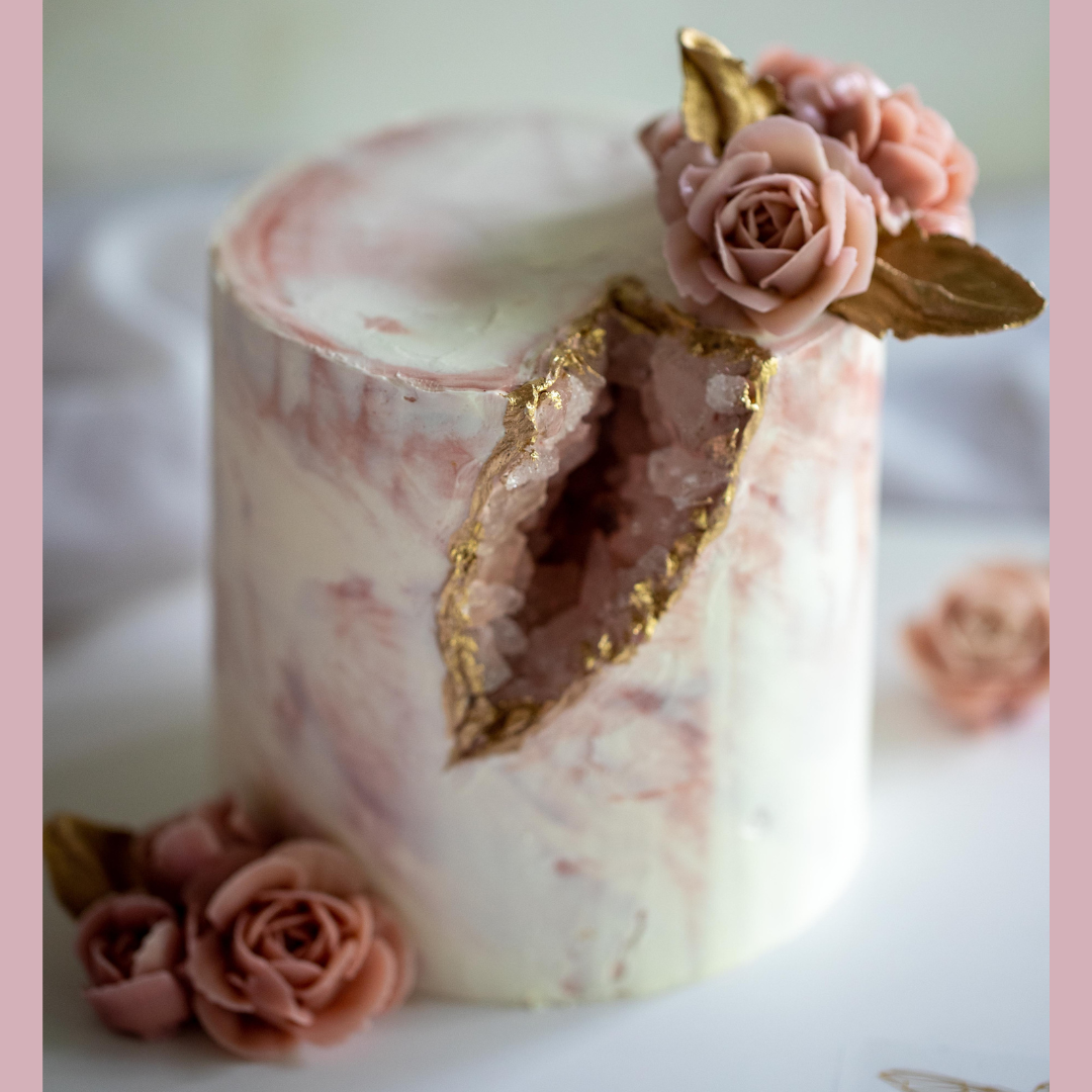 Geode Cake (Rose Quartz with Roses) – Yume Patisserie