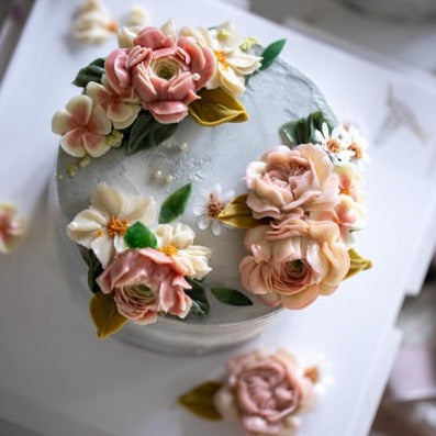 Whimsical Half Cut Floral Bloom Cake – Honeypeachsg Bakery
